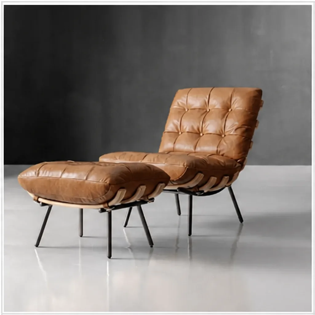 Fidel Leather Lounge Chair With Ottoman