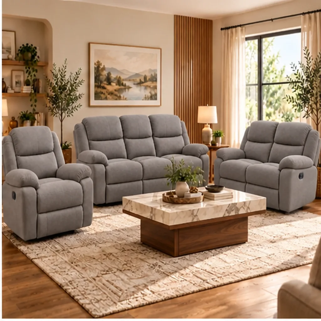 Milano Premium 3+2+1 Microfiber Fabric Recliner Lounge Suite - Grey AI