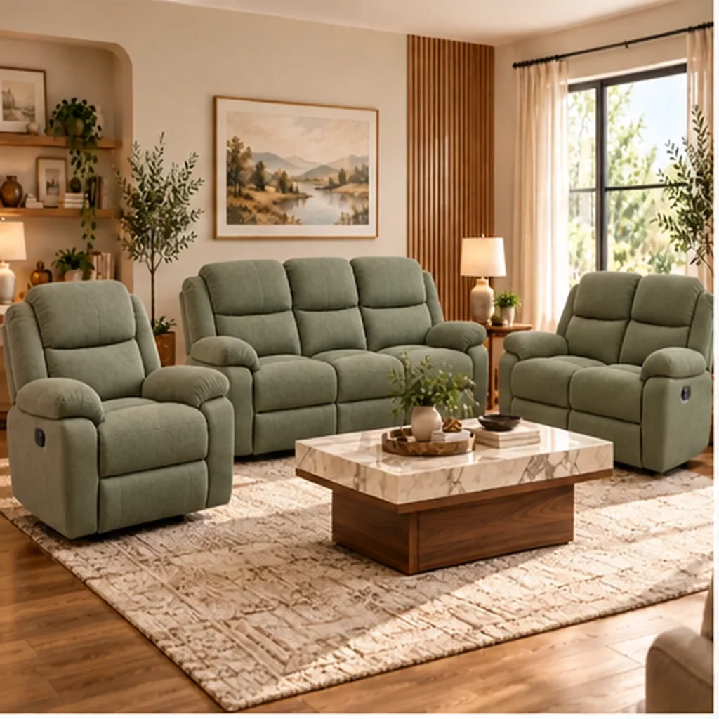 Milano Premium 3+2+1 Microfiber Fabric Recliner Lounge Suite - Sage Green AI